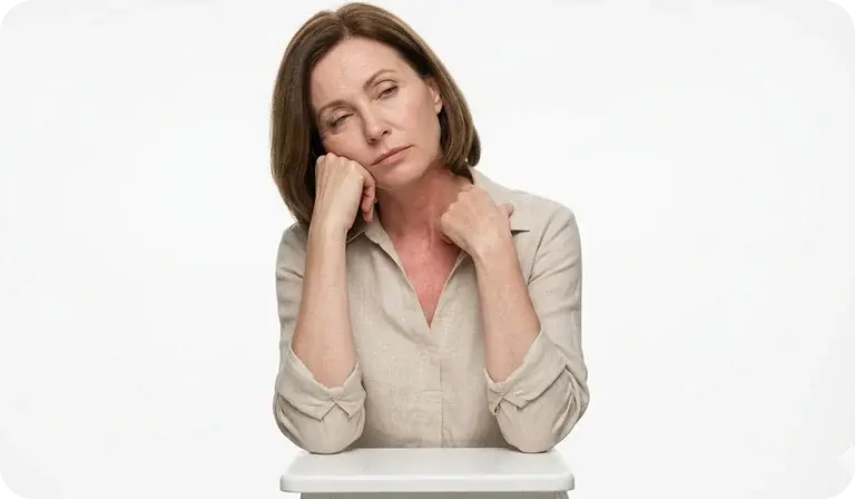 Tired woman resting her head on her hands