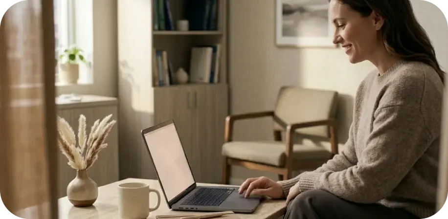 Patient at home creating an account on a laptop