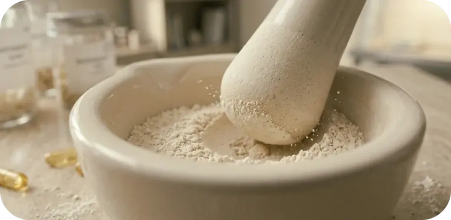 Mortar and pestle with powder being compounded